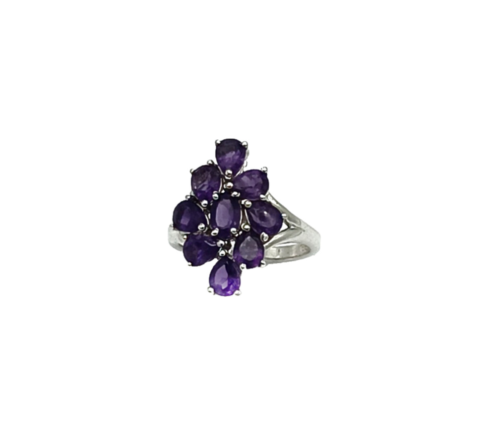 African Amethyst Platinum Plated Sterling Silver Ring Size 7